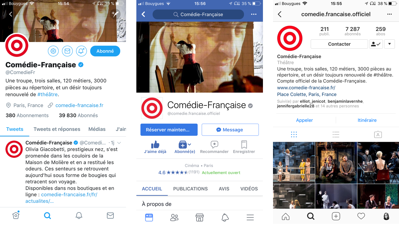Comédie-Française réseaux sociaux twitter facebook instagram transformation numérique théâtre blog quatrième mur