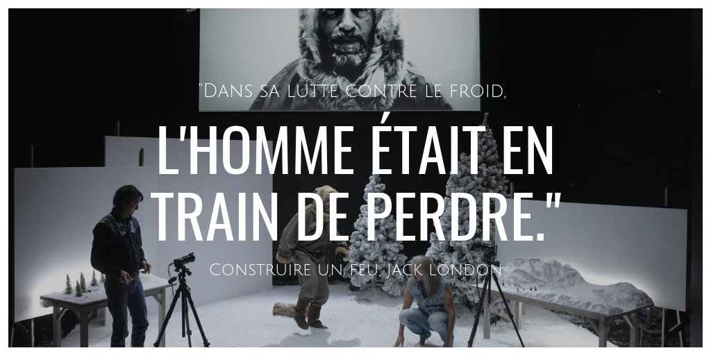 CONSTRUIRE UN FEU - De Jack LONDON - Mise en scene scenographie et costumes : Marc LAINE - Lumieres : Kevin BRIARD - Son : Morgan CONAN-GUEZ - Video : Baptiste KLEIN - Avec : Alexandre PAVLOFF - Pierre LOUIS-CALIXTE - Nazim BOUDJENAH - Le 12 09 2018 - A la Comedie Francaise - Photo : Vincent PONTET